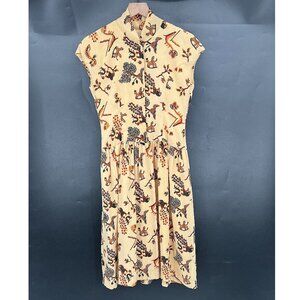 Vintage handmade fit & flare dress southwest animal birds boho natural S M